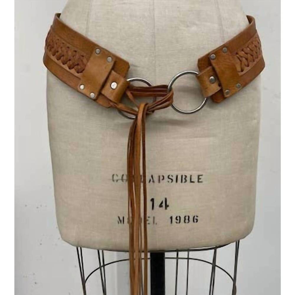NEW DAIRI women's double loop leather belt in tan